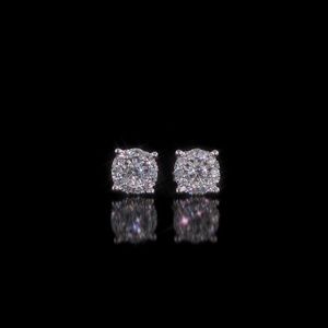 Diamond stud halo earrings, .33 carats tw, 14 k white gold, brand new,